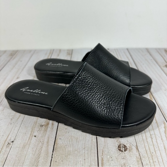 Avellini Made in Italy Black Leather Slide Sandals 40 - Picture 1 of 9